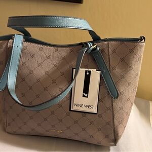 Nine West Taupe and Teal Tote Bag